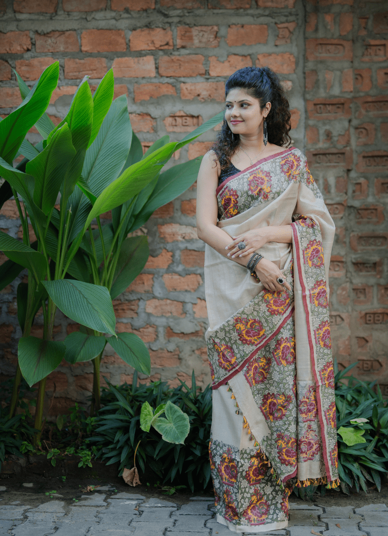 Desi Tassar Makhela Sador set with blouse piece (Hand block print)