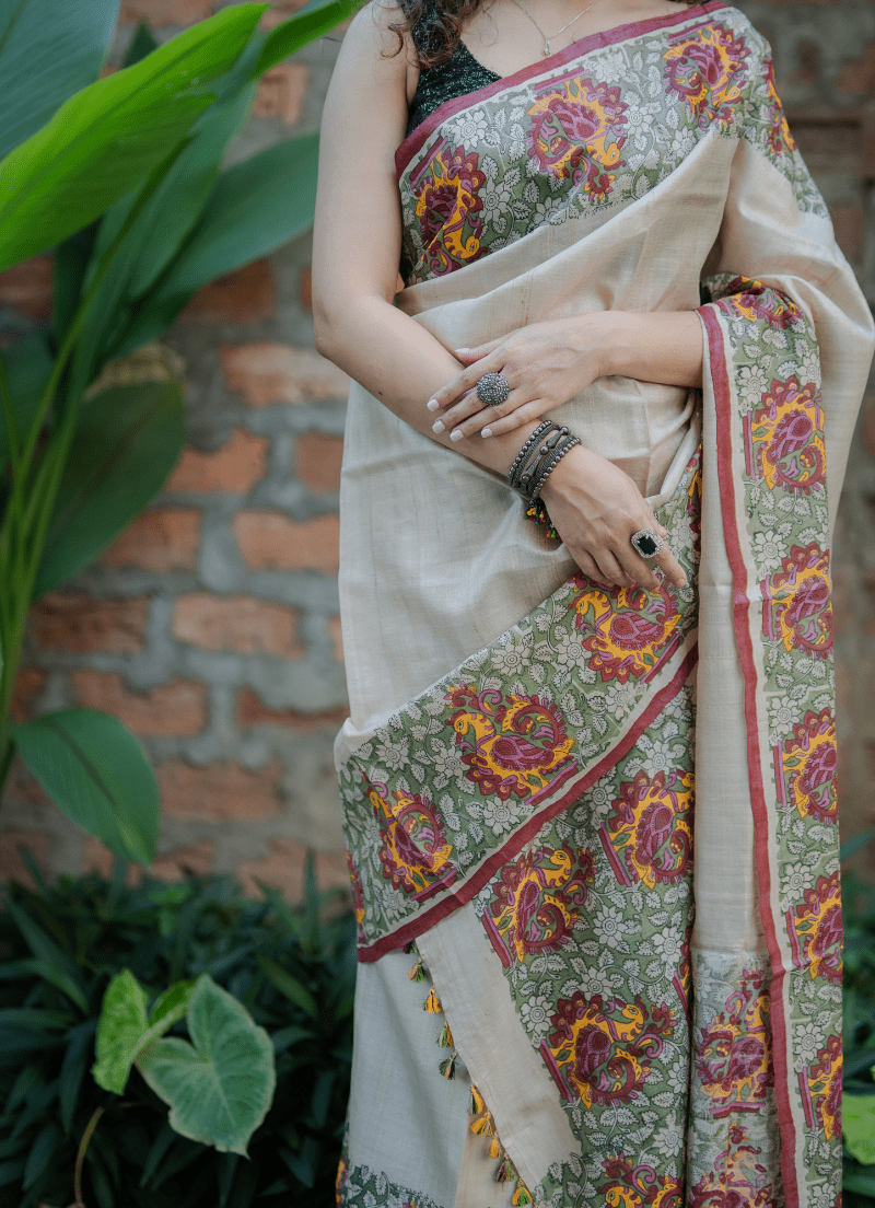 Desi Tassar Makhela Sador set with blouse piece (Hand block print) - Image 2