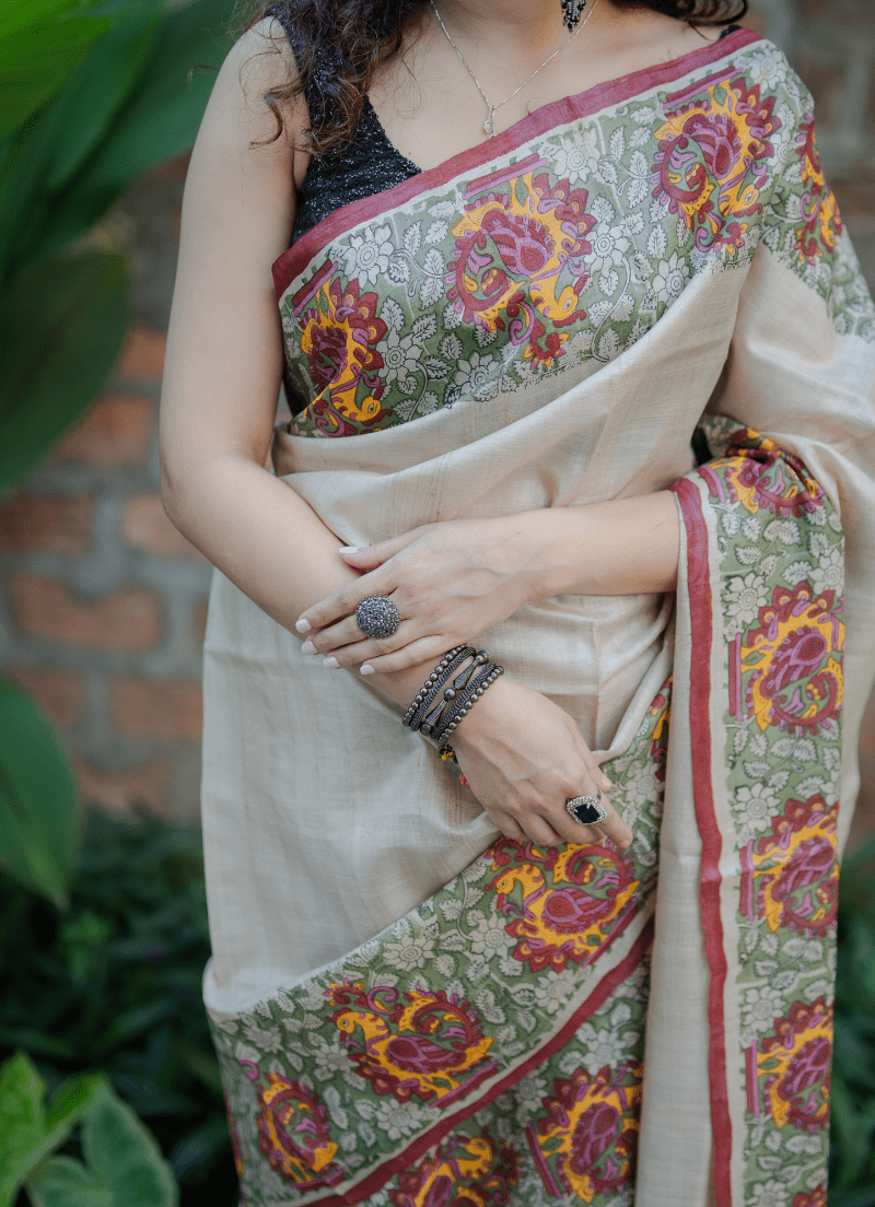 Desi Tassar Makhela Sador set with blouse piece (Hand block print) - Image 3